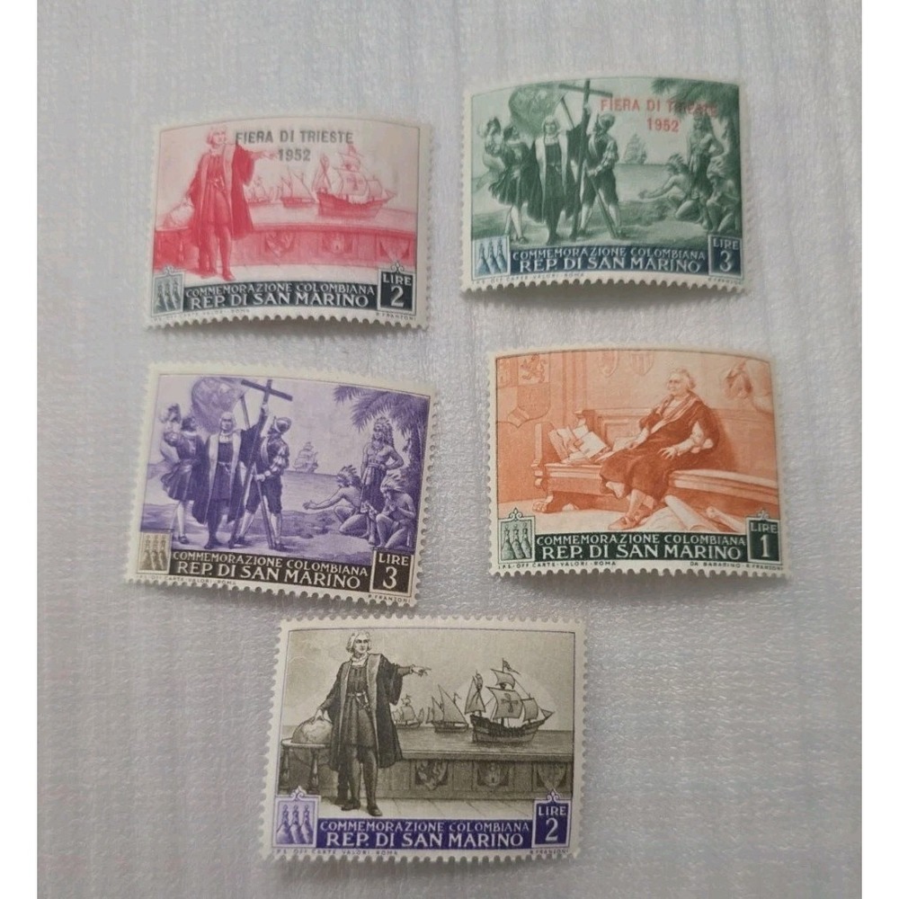 5 San Marino Postage Stamps 1952
